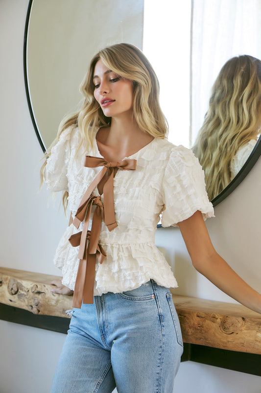 Vanilla Peplum Bow Blouse