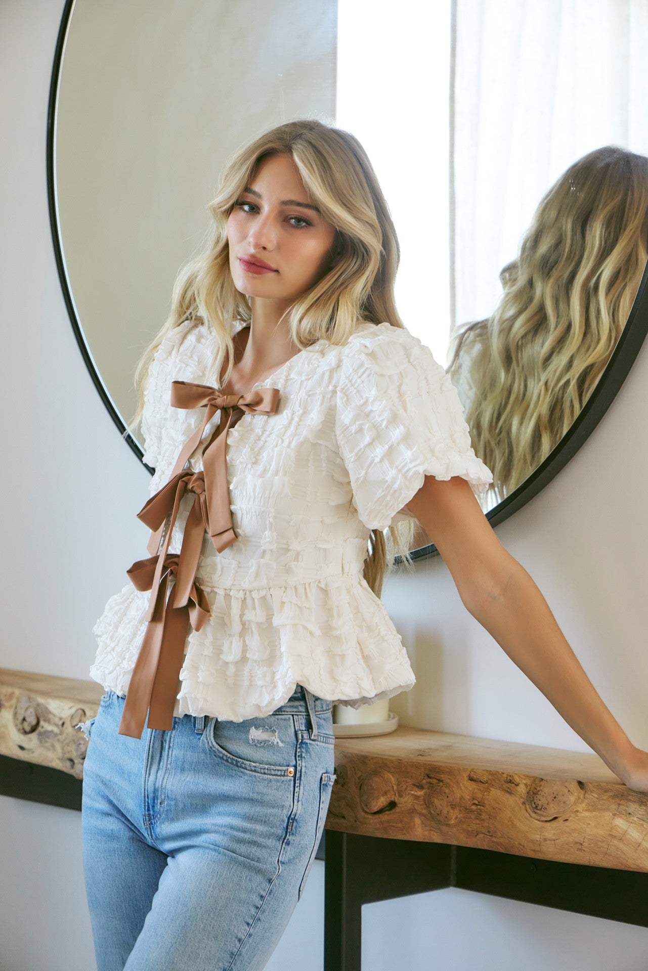 Vanilla Peplum Bow Blouse