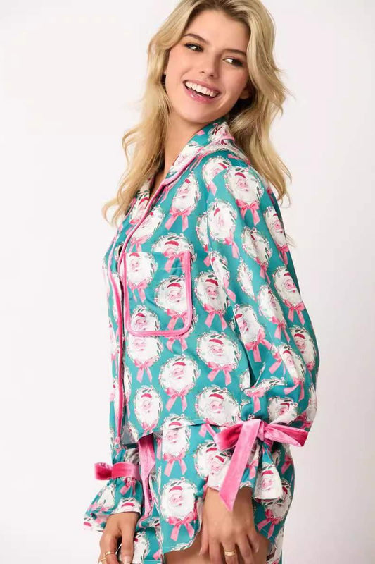 Teal Santa PJ Top - FINAL SALE