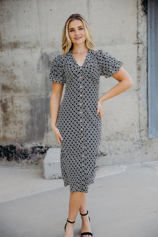 Black/White Floral Midi Dress - FINAL SALE