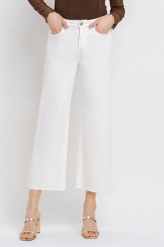 White High Rise Crop Wide Leg Jeans