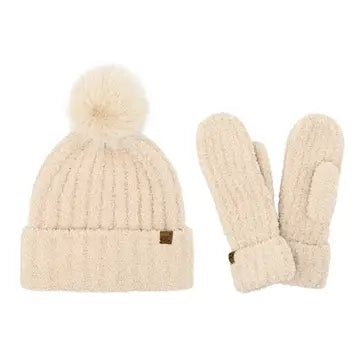 Cozy Yarn CC Hat and Mitten Set - Beige