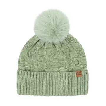 Woven Checkered Texture Pom CC Beanie