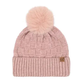 Woven Checkered Texture Pom CC Beanie