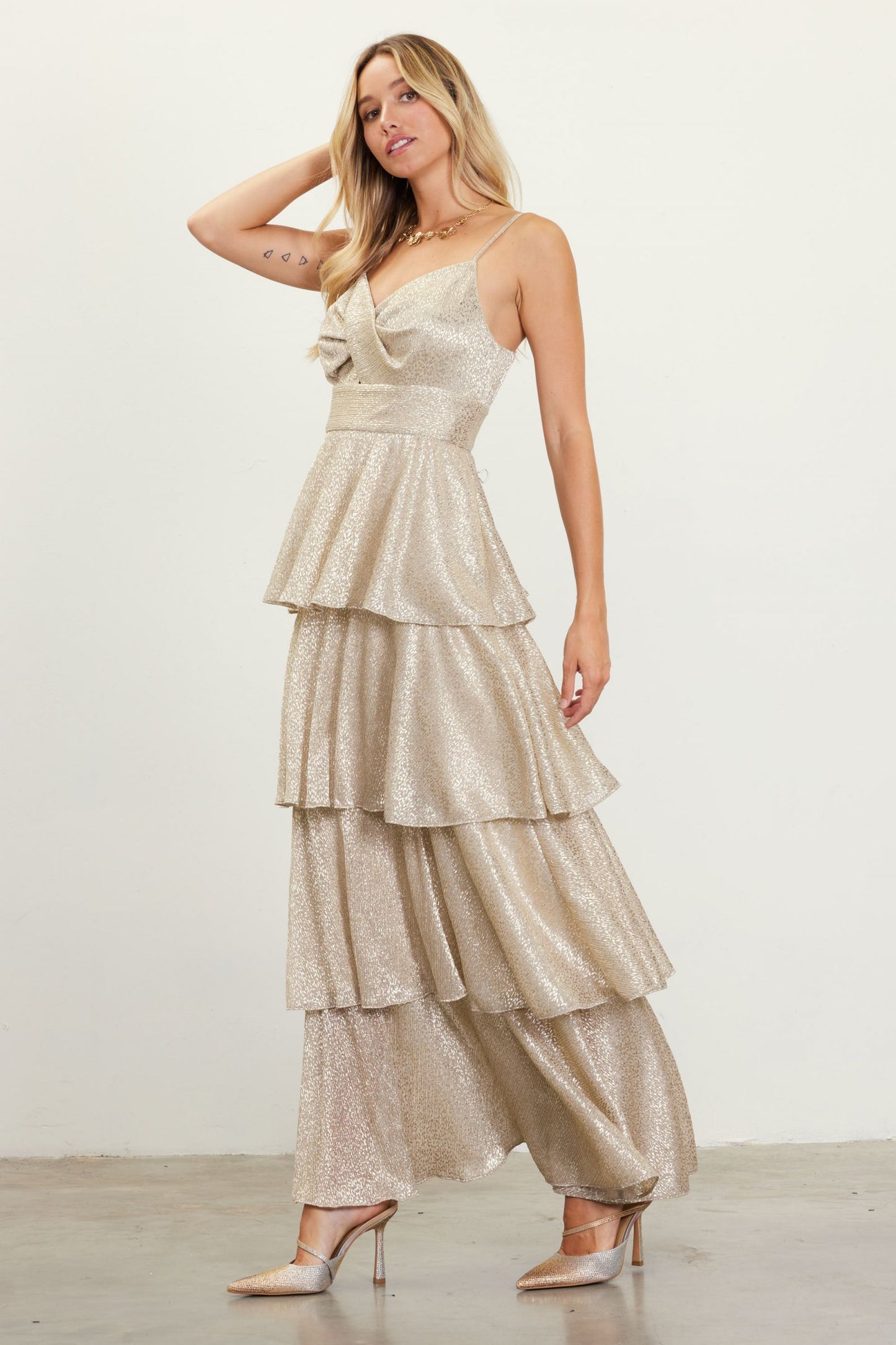 Gold Tiered Maxi Dress