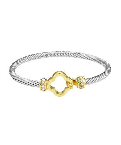 Mixed Metal TT Clover Locked Cable Bracelet