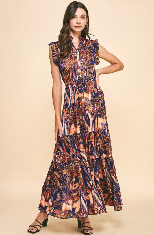 Navy Print Maxi Dress