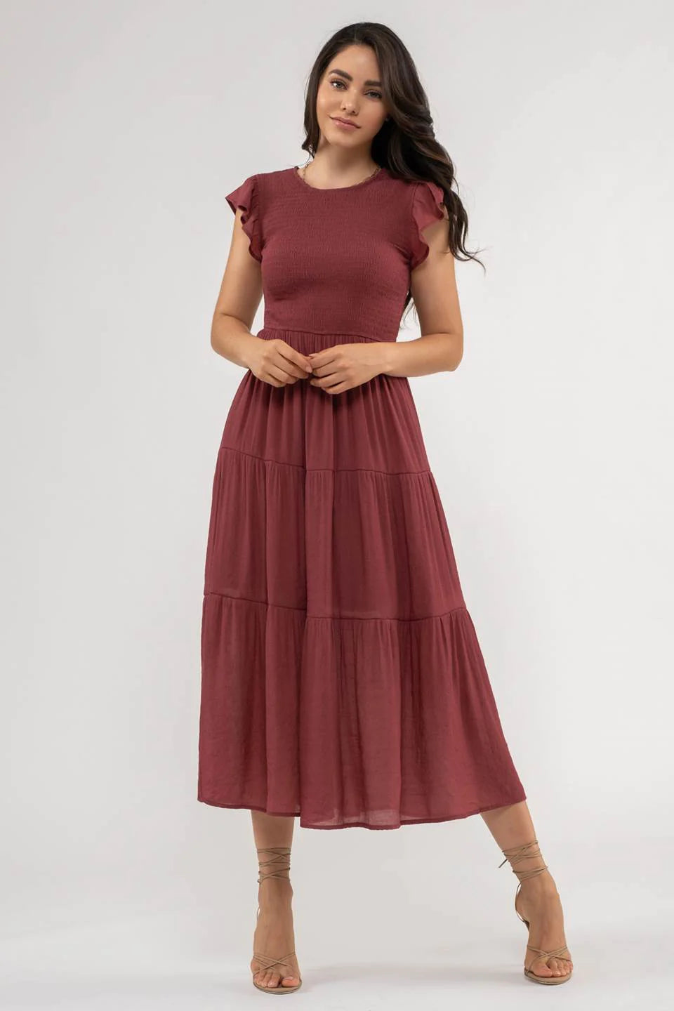 Raspberry Smocked Midi Dress