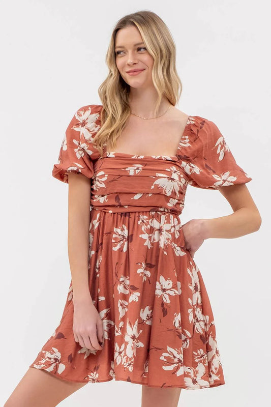 Terracotta Floral Mini Dress - FINAL SALE