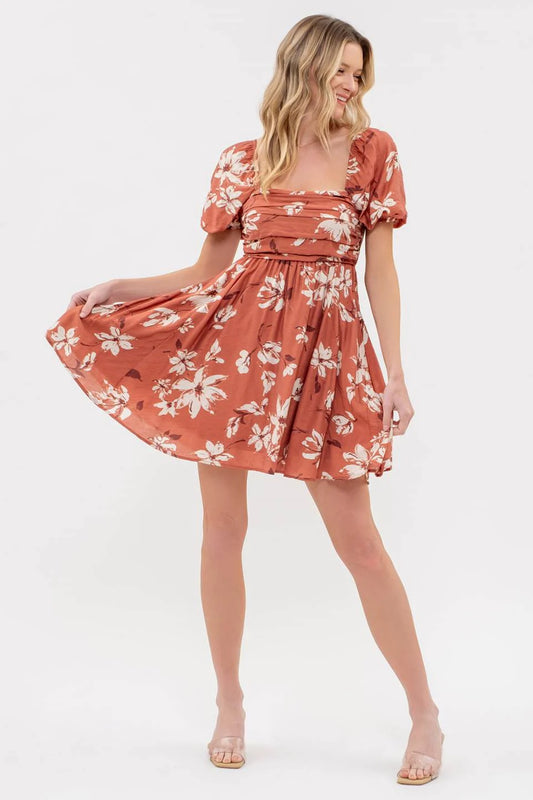 Terracotta Floral Mini Dress - FINAL SALE