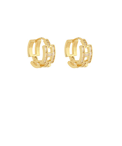 Gold Pave H Pattern Hoop Earrings