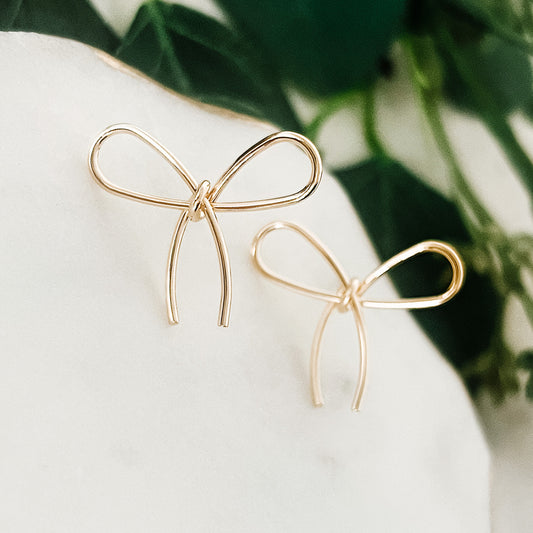 Gold Metal Bow Earrings