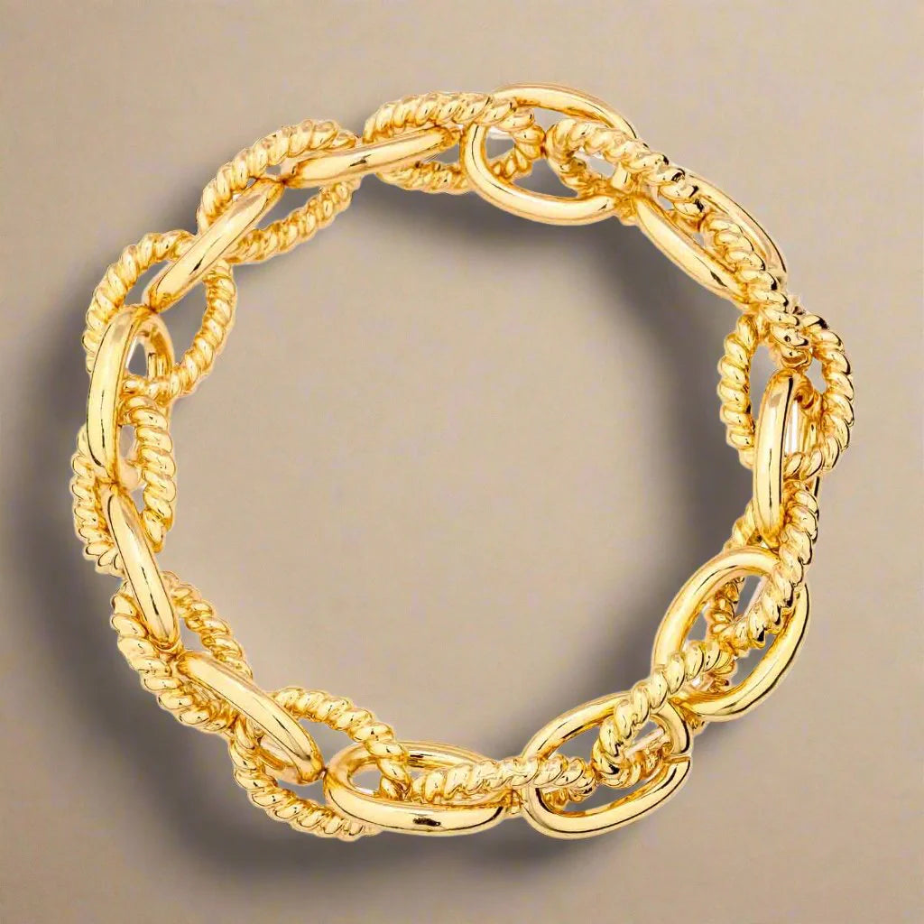 Gold Textured Link Chain Stretch Bracelet