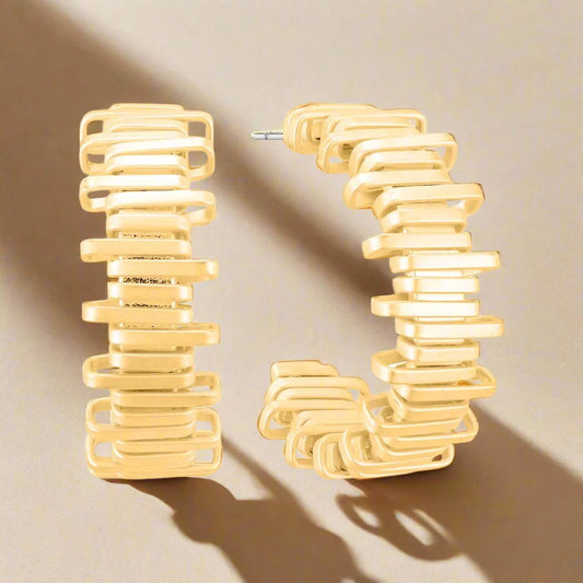 Gold Link Open Back Hoop Earrings