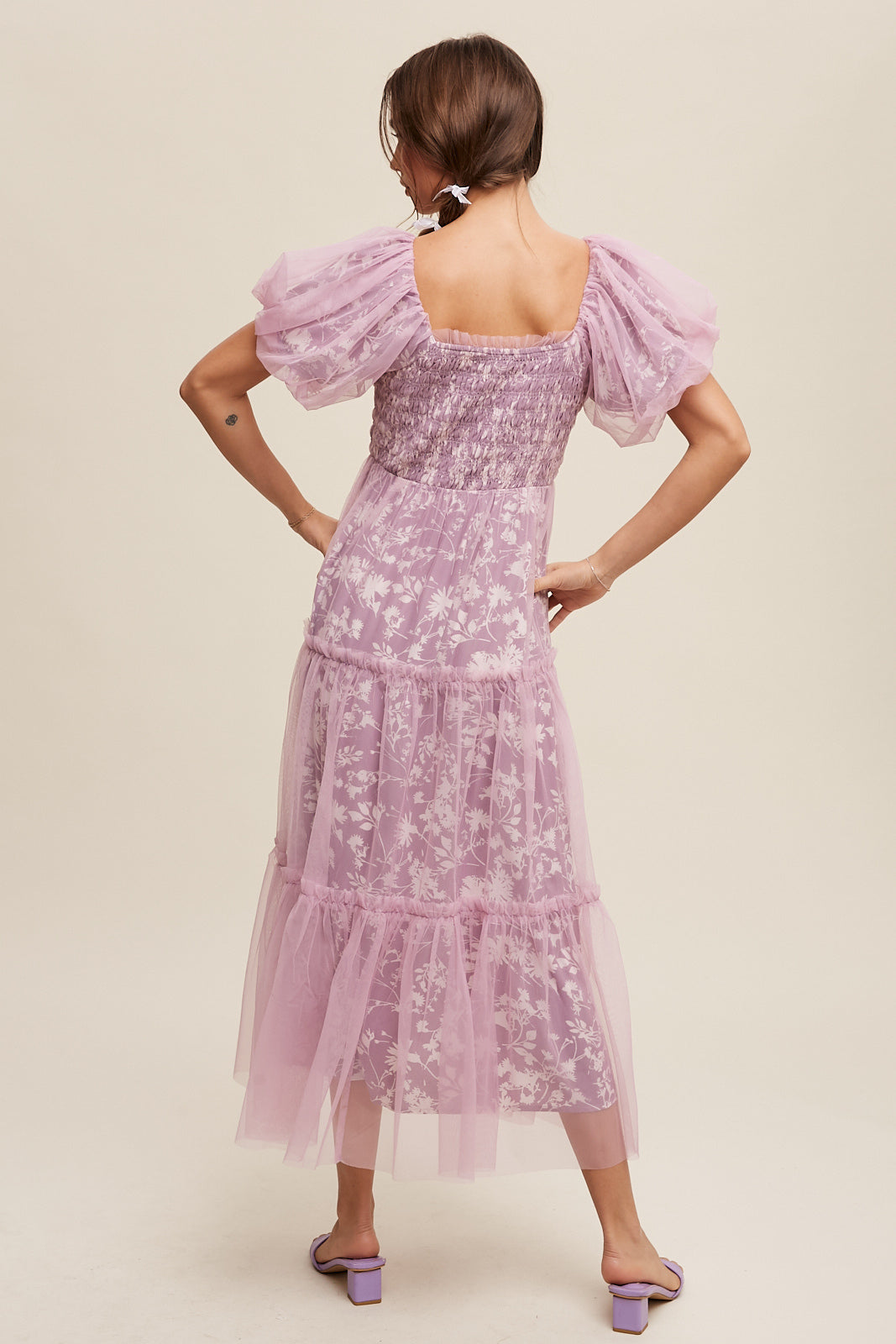 Mauve Embroidered Floral Maxi Dress