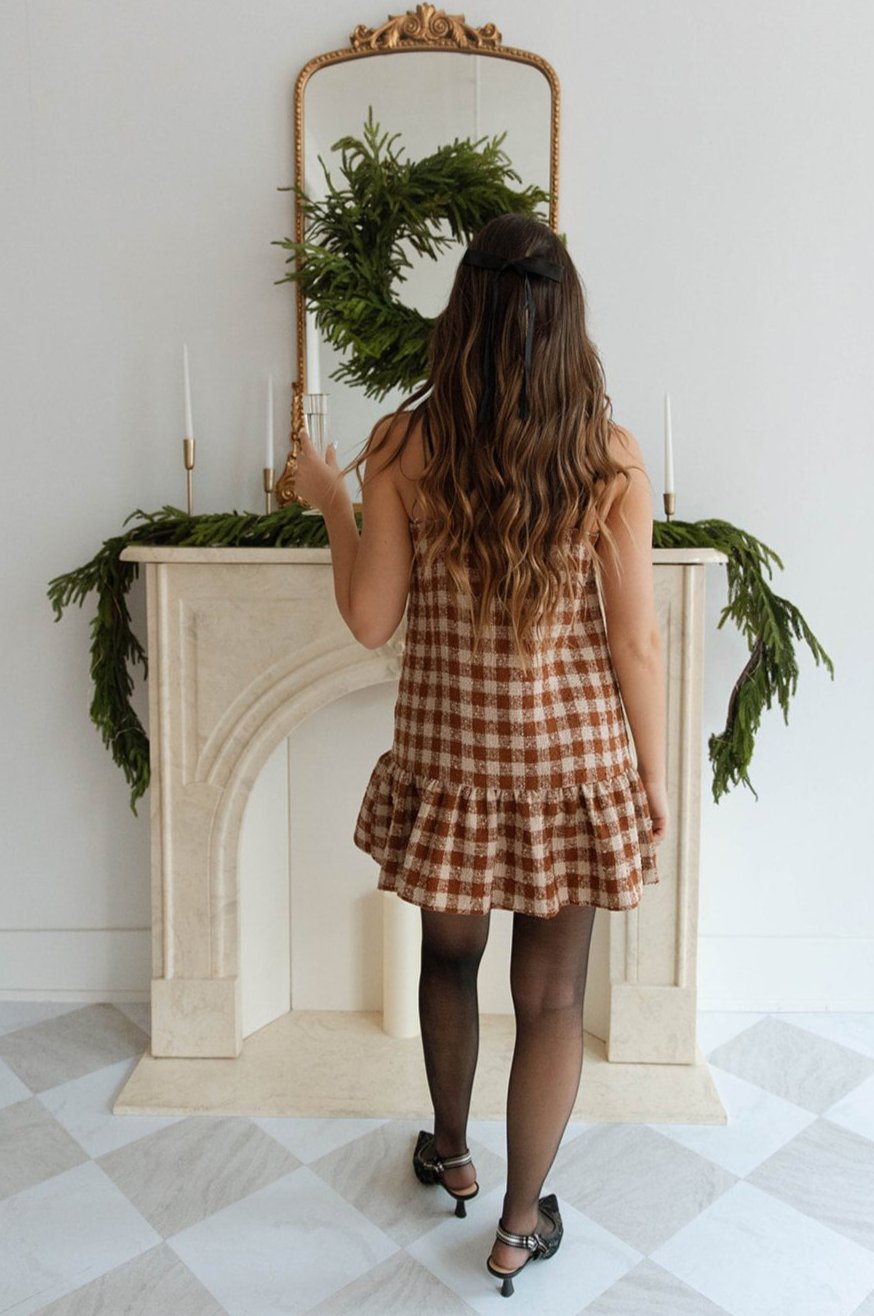 brown tweed mini dress Channing Tweed Mini Dress Set - Brown/combo