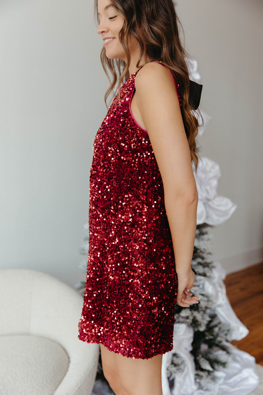 magenta sequin dress Velvi - Emma Mini Dress - Sequin Ruched Homecoming Dress - Fuchsia