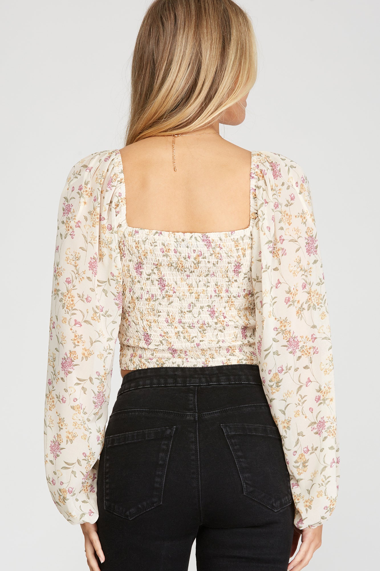 Taupe Floral Long Sleeve Top