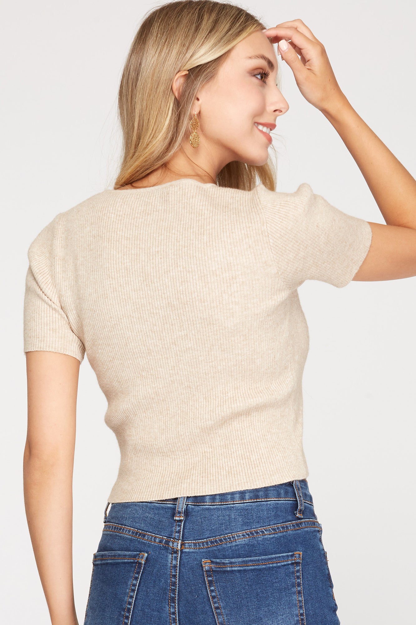 Taupe Short Sleeve Knit Sweater