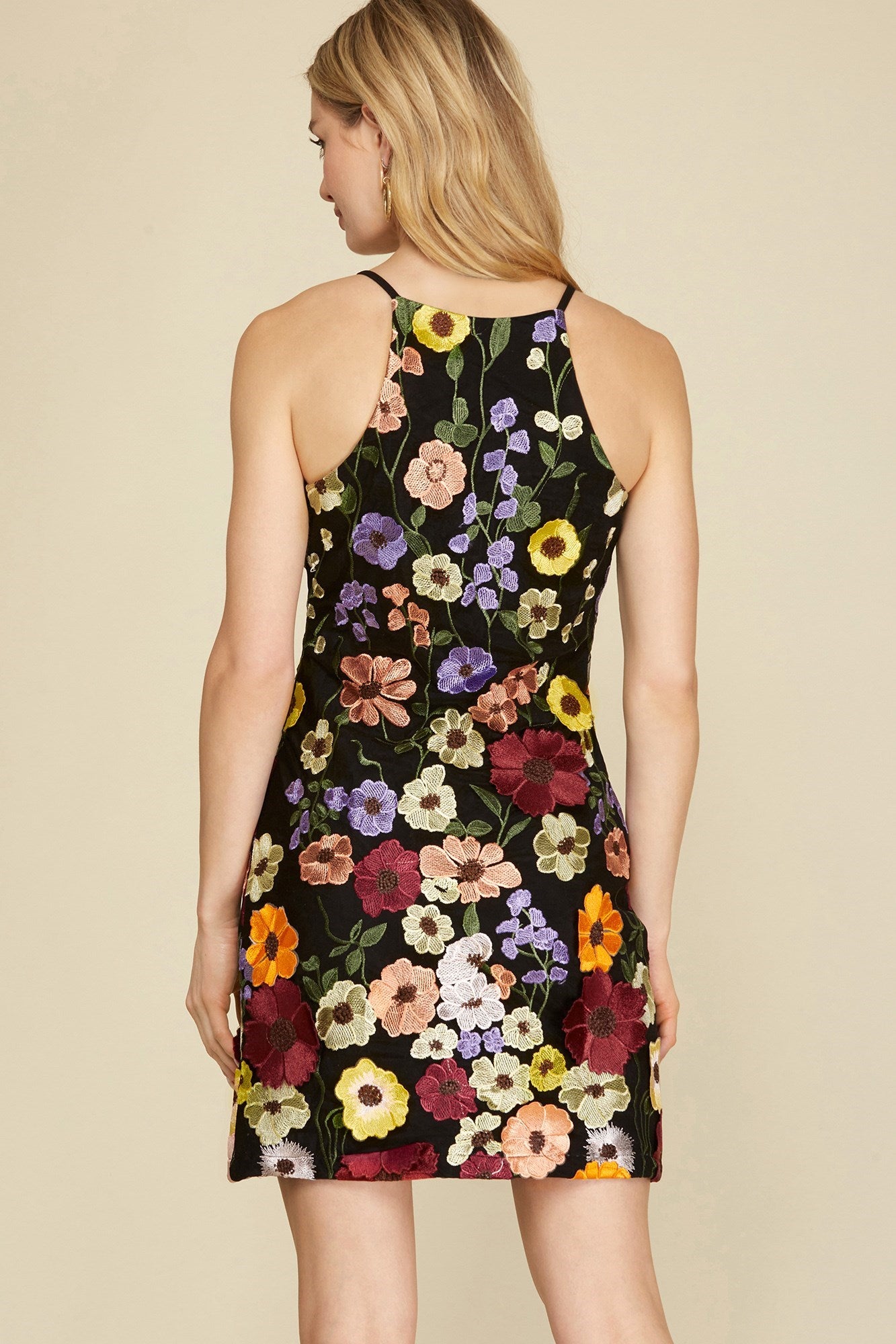 Black Floral Appliqué Mini Dress - FINAL SALE