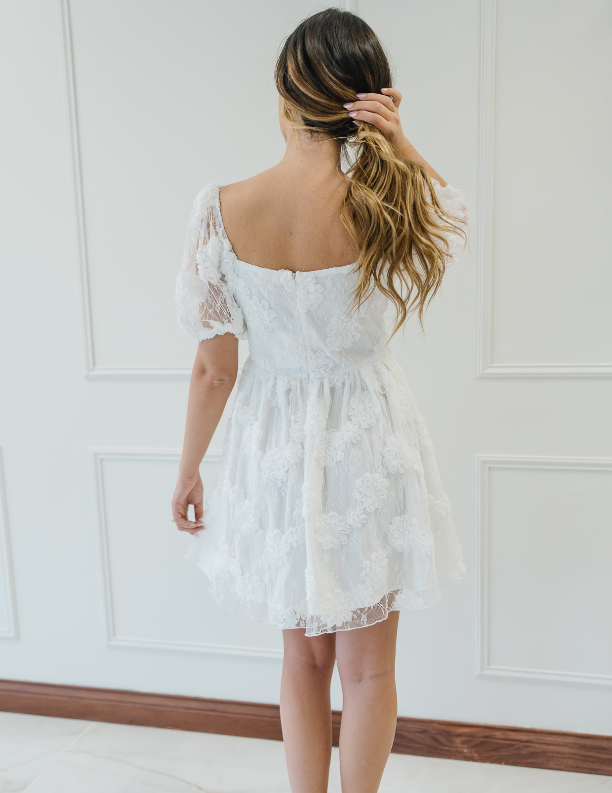 White Floral Appliqué Dress