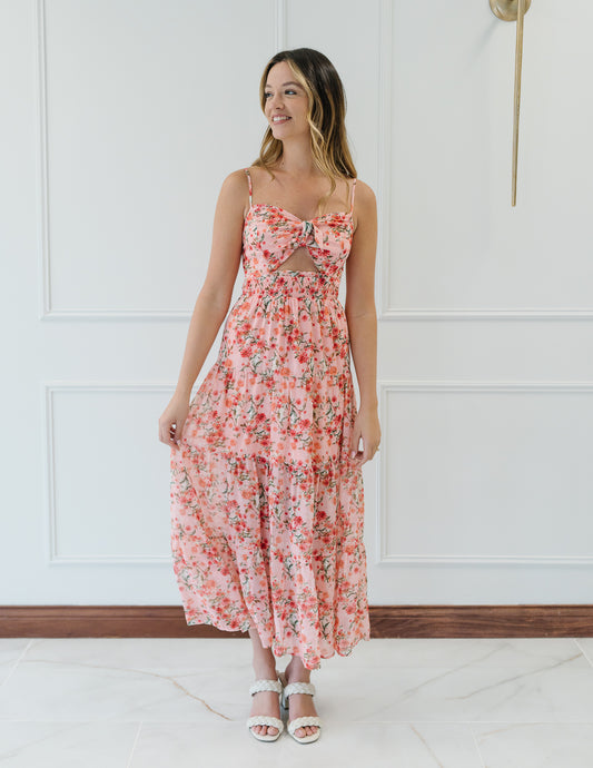Coral Floral Cutout Dress