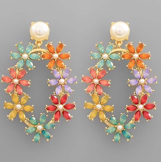 Pearl & Crystal Flower Marquise Earrings