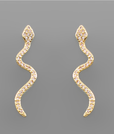 CZ Snake Earrings - Gold