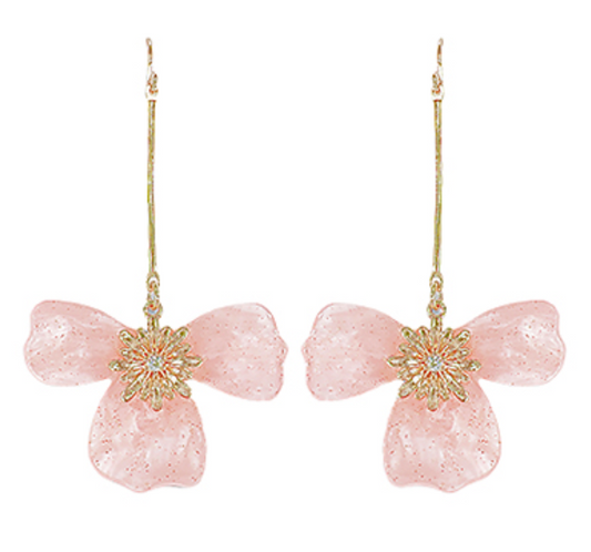 Flower Bar Dangle Earrings - Pink