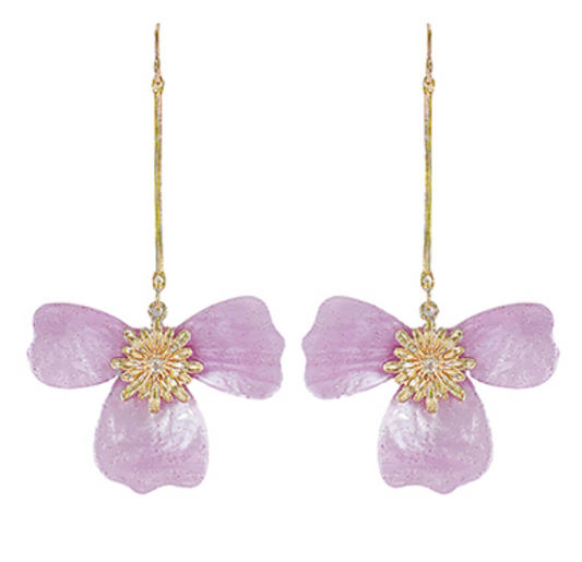 Flower Bar Dangle Earrings - Lavender