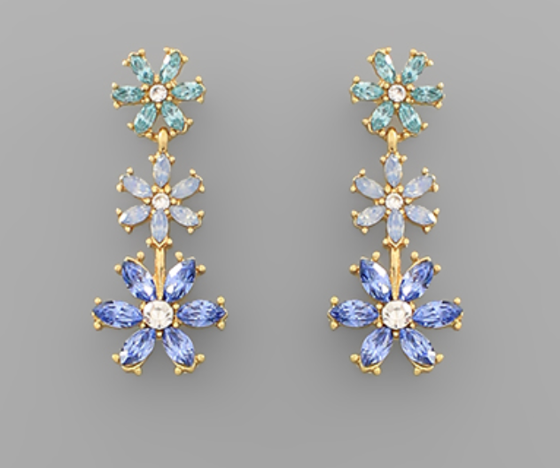 Marquise 3 Flower Drop Earrings - Blue