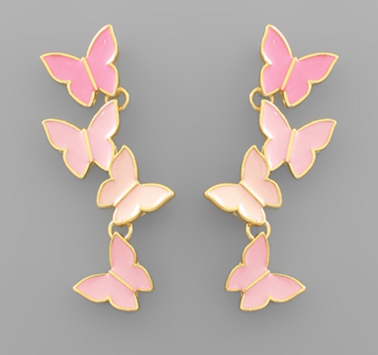 Epoxy 4 Butterfly Drop Earrings - Pink