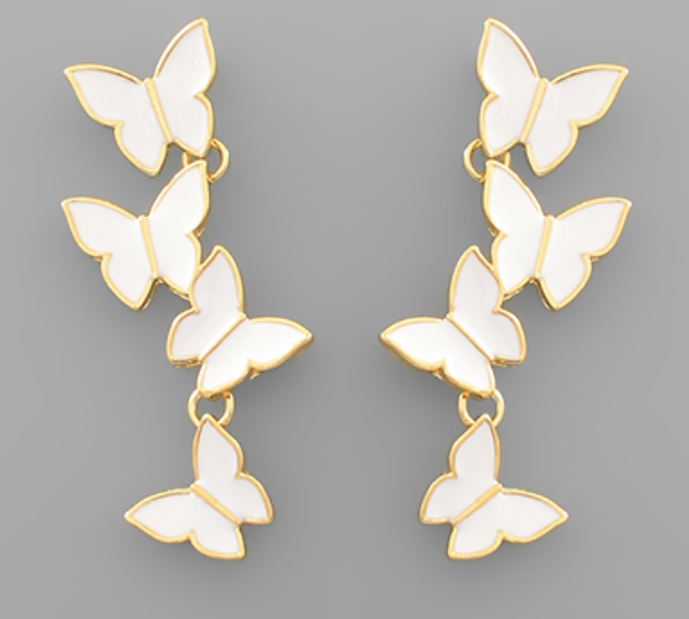 Epoxy 4 Butterfly Drop Earrings - White