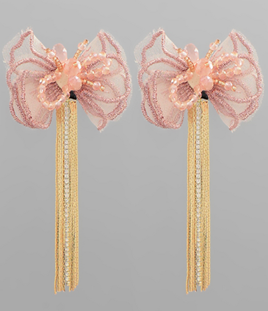 Embroidery Lace Flower Drop Earrings - Pink