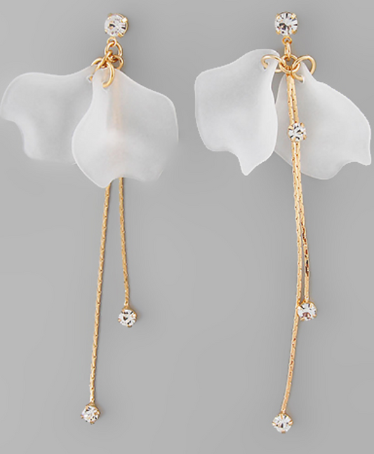 Petals & Snake Chain Drop Earrings - White