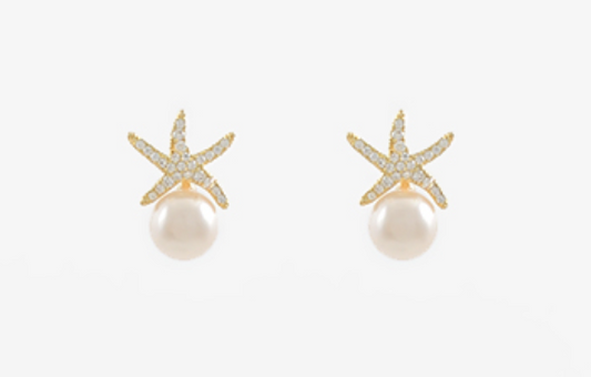 Pearl & Pave StarFish Earrings
