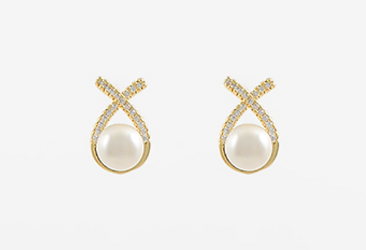 Pearl & Crystal Crisscross Earrings