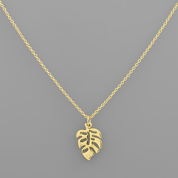 Brass Monstera Charm Necklace