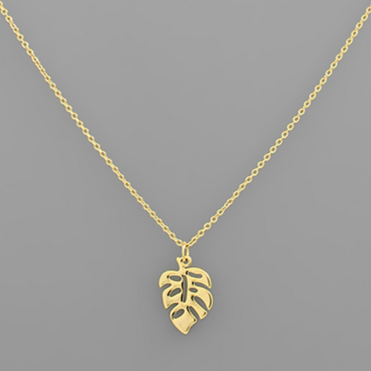 Brass Monstera Charm Necklace