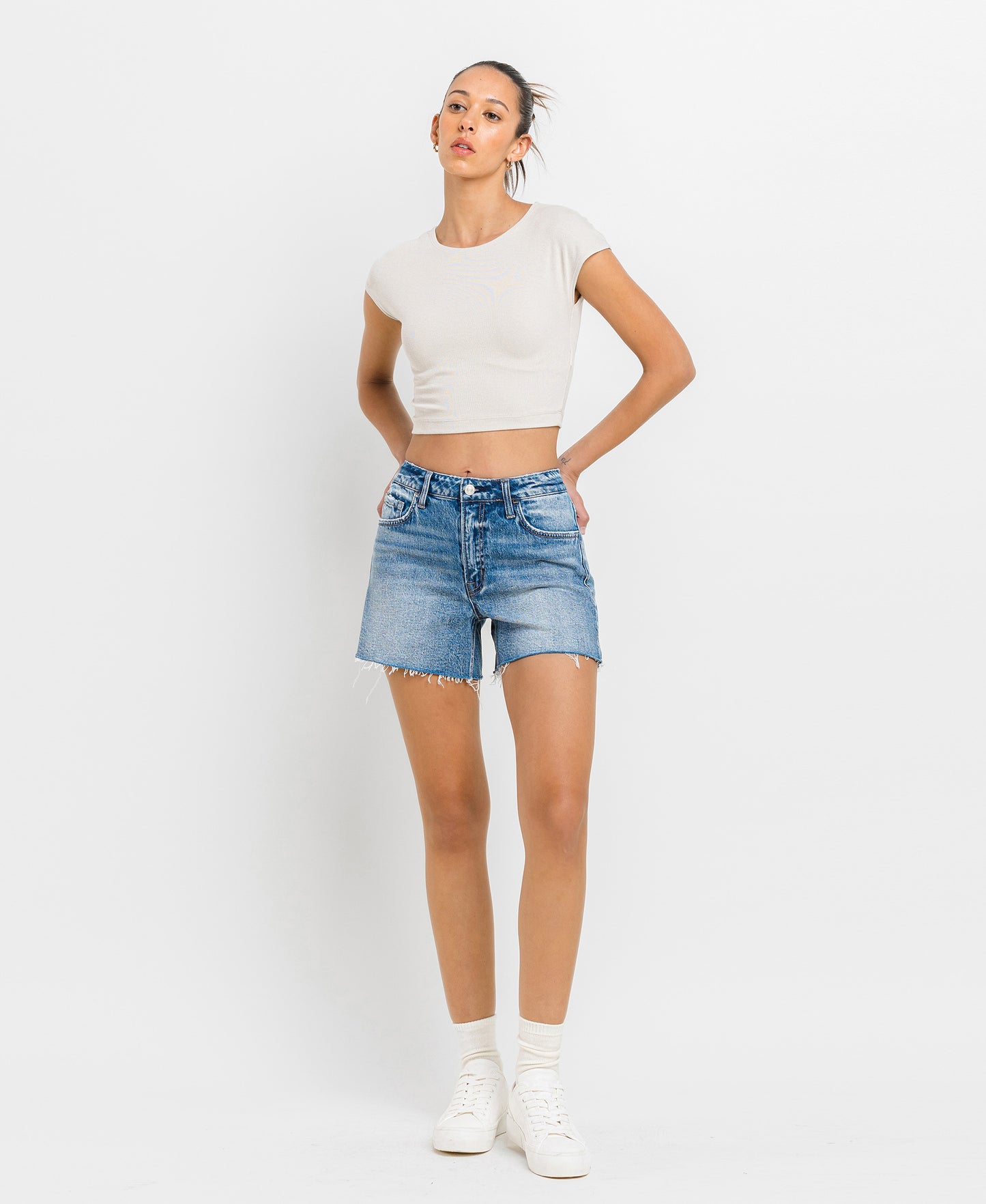 Vervet High Rise Raw Hem Shorts