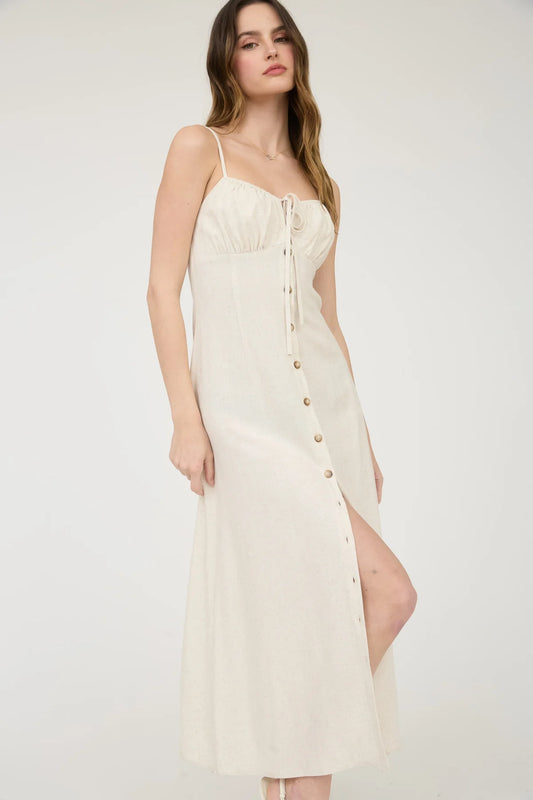 Oatmeal Linen Midi Dress