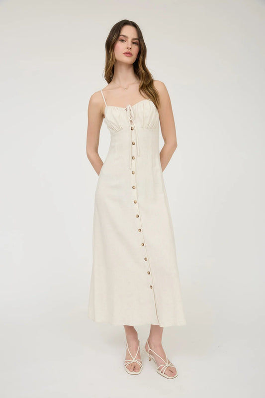 Oatmeal Linen Midi Dress