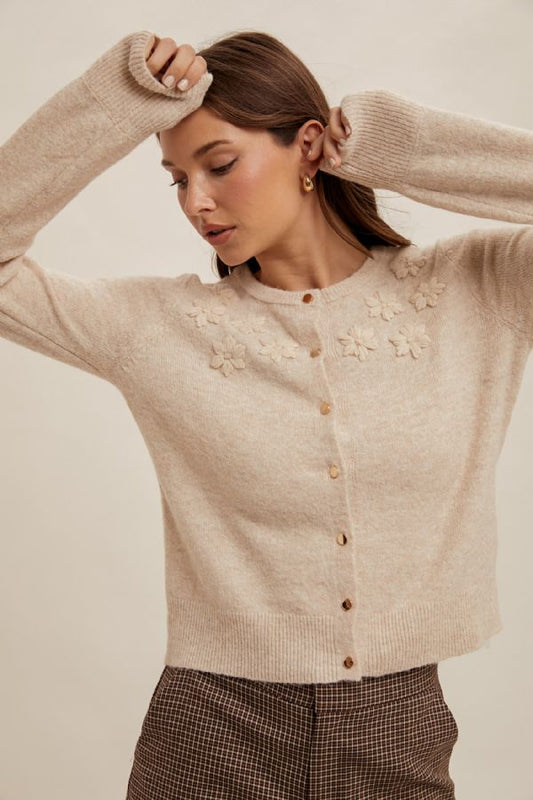 Taupe Embroidered Cardigan