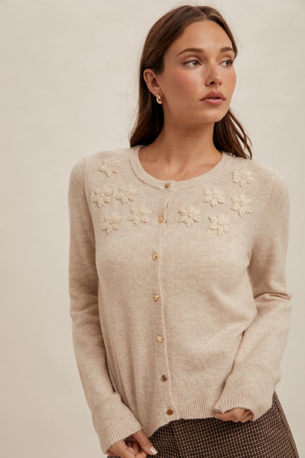 Taupe Embroidered Cardigan