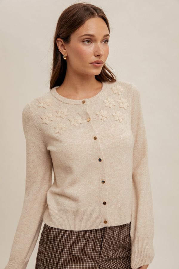 Taupe Embroidered Cardigan