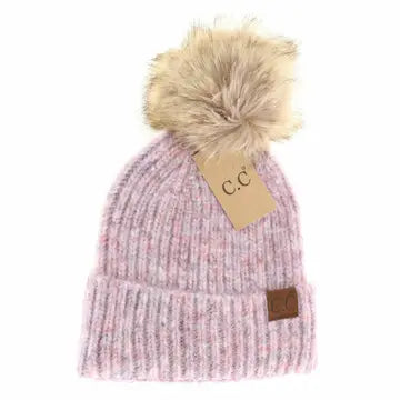 Soft Ribbed Fur Pom CC Beanie