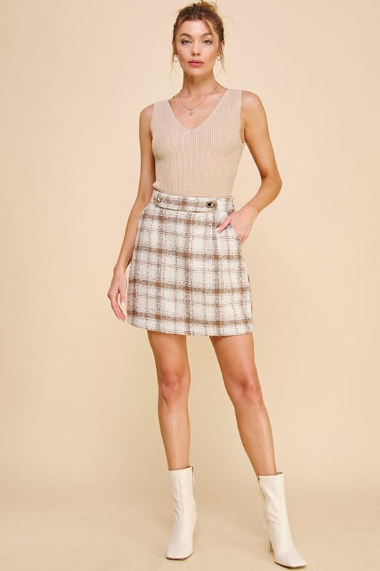 Mocha Plaid Skirt - FINAL SALE