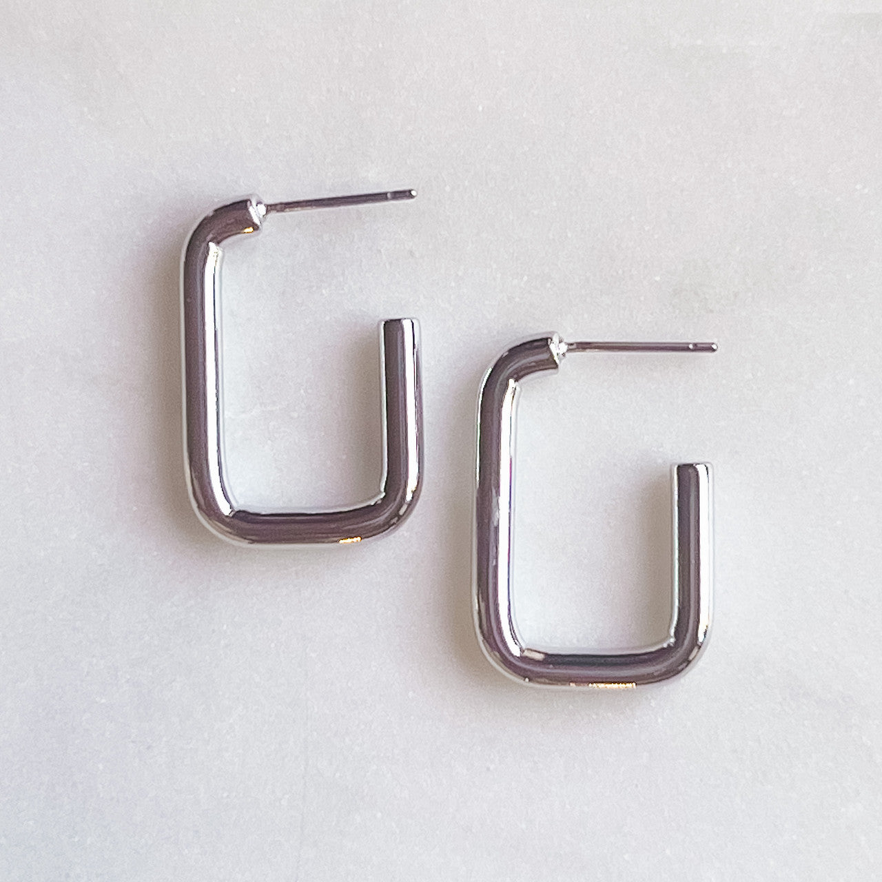 Silver Rectangle Hoop Earrings