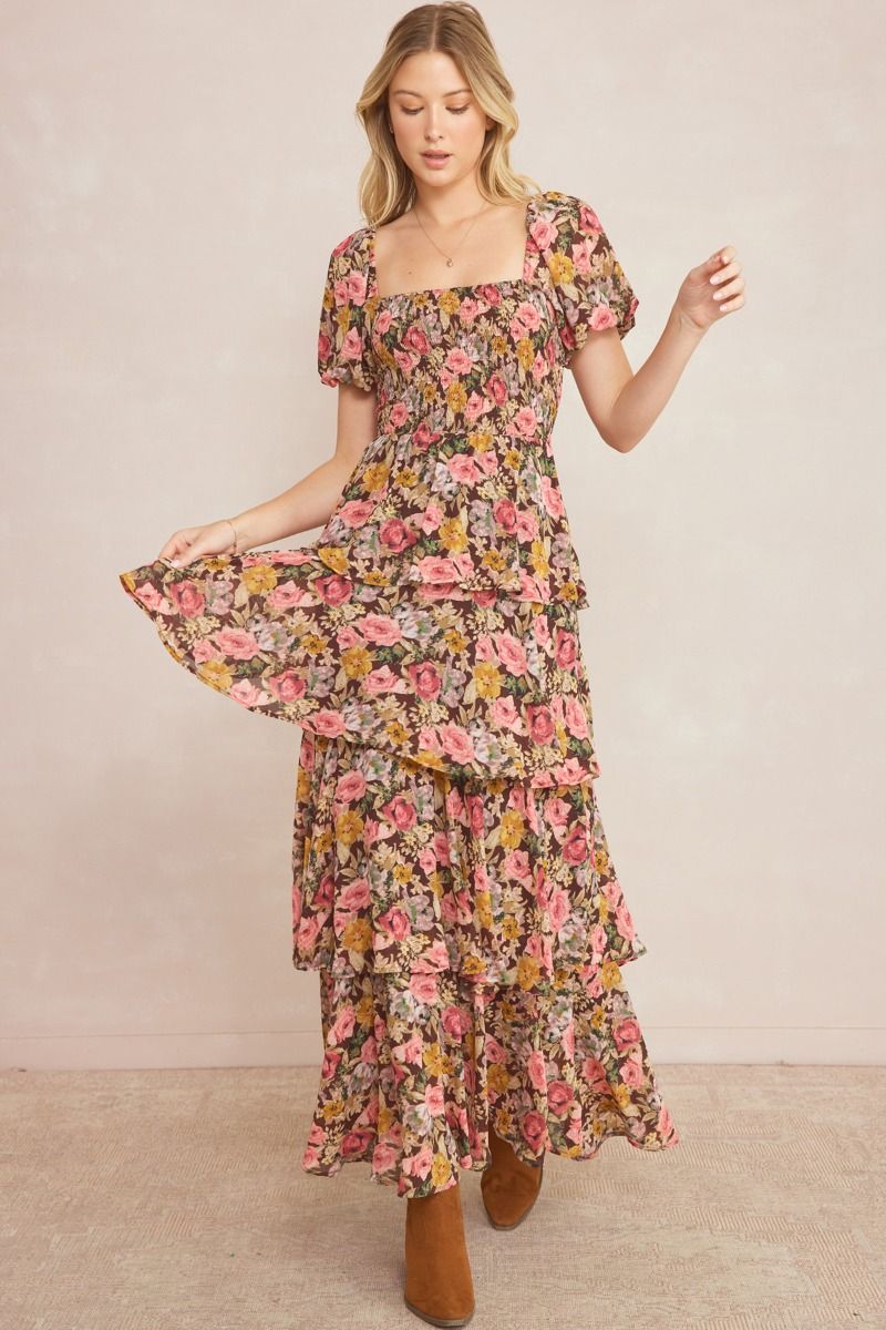Brown Floral Maxi Dress