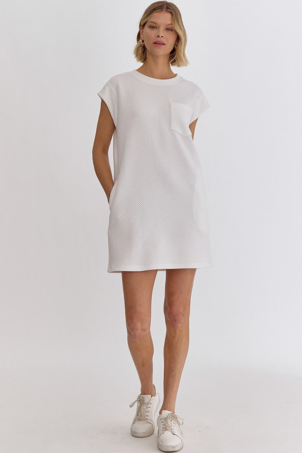 White Textured Mini Dress